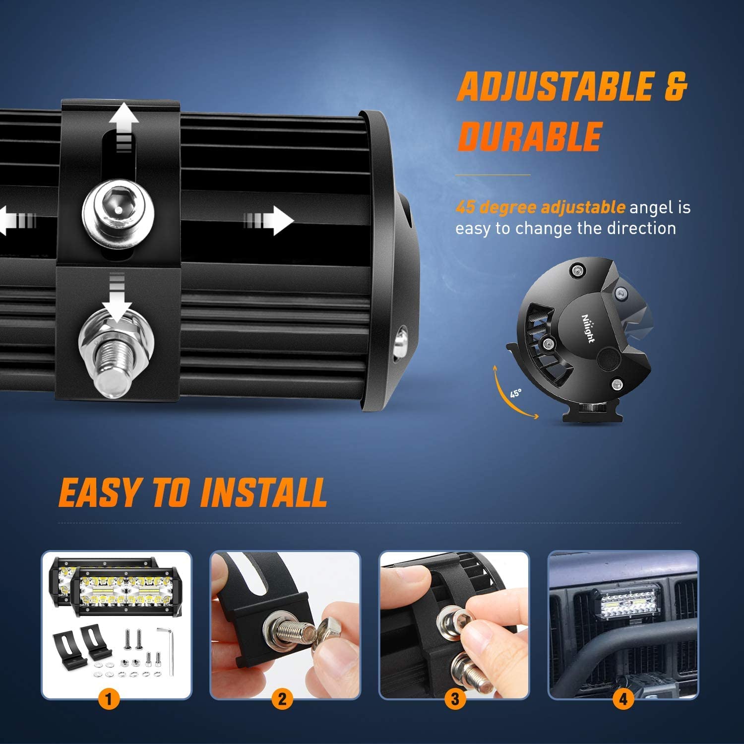 Nilight 6.5Inch 2Pcs 120W Spot & Flood Combo Bar Driving Waterproof Led Work Light Triple Rows With 5 Pin Rocker Switch Power 16