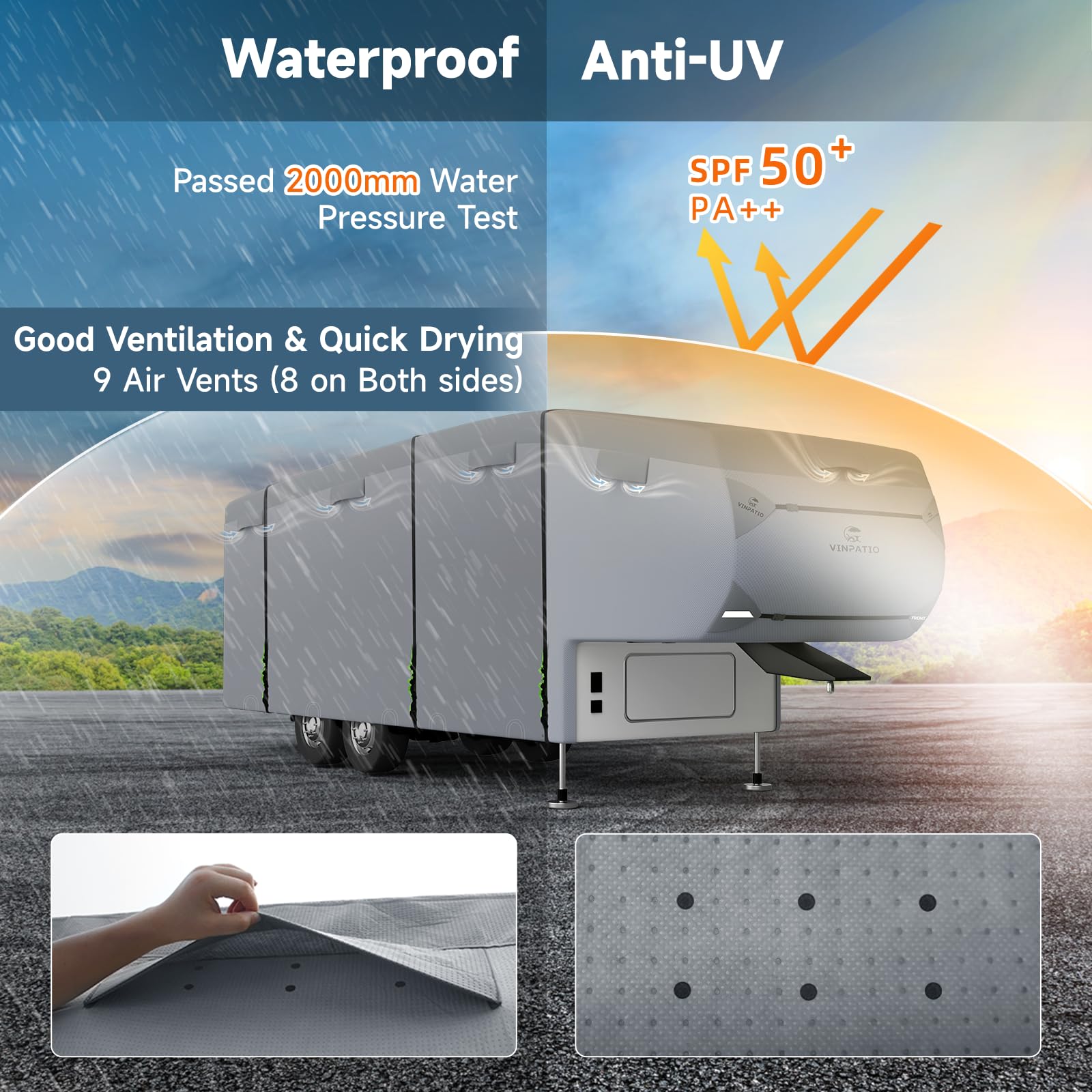 Vinpatio 5Th Wheel Cover: 7 Layers Heavy Duty Fifth Wheel Cover Fits 34'-37' Rv, Waterproof Windproof 5Th Wheel Rv Cover Ripstop