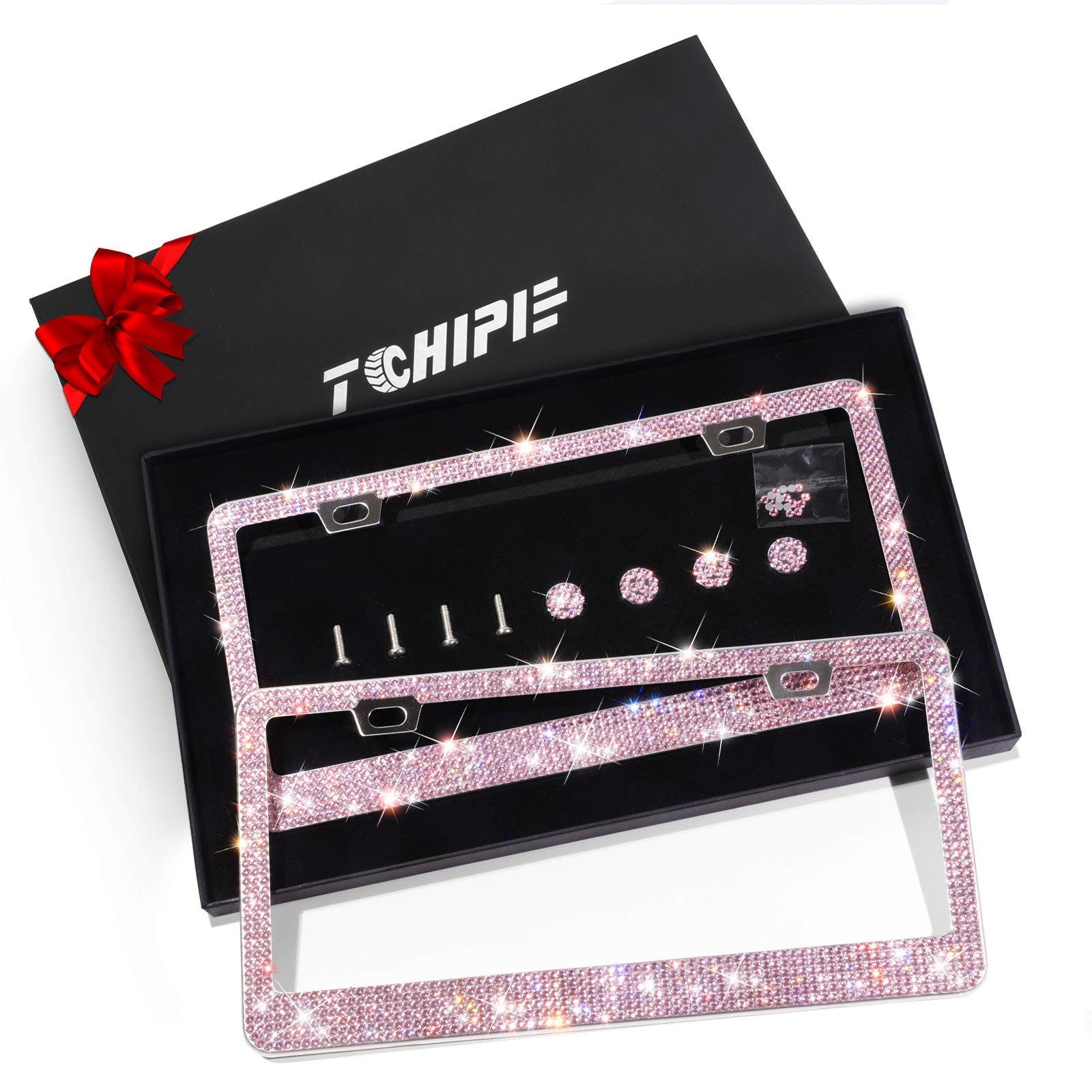 Tchipie 2 Pack Bling Rhinestone License Plate Frames For Women Girl, Bedazzled Sparkly Cute Diamond Car License Plate Frame, Gli