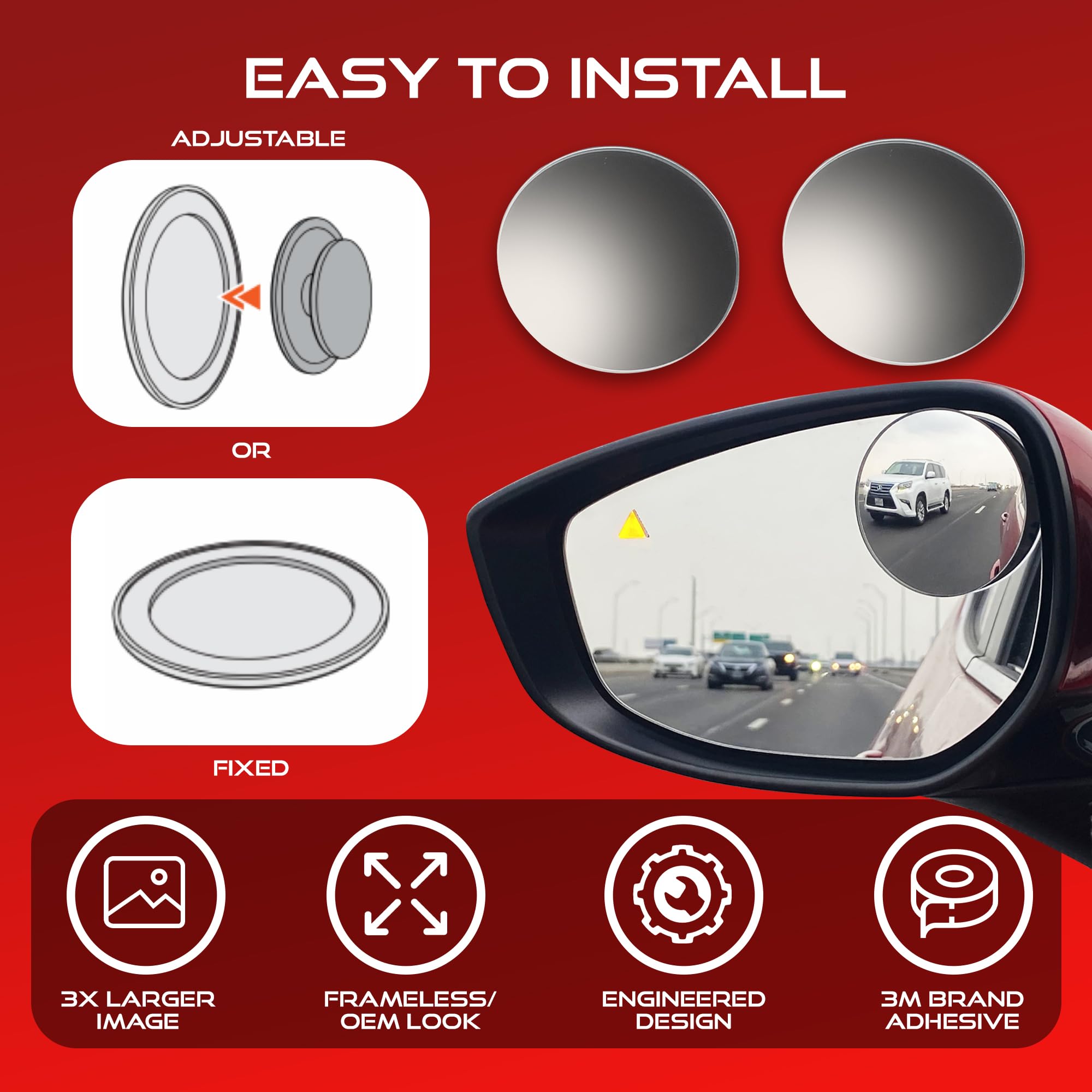 Utopicar 2.5" Convex Blind Spot Rear View Mirror - Glass, Mirror Finish, Model RRVWM319SILVER, 2 Pack