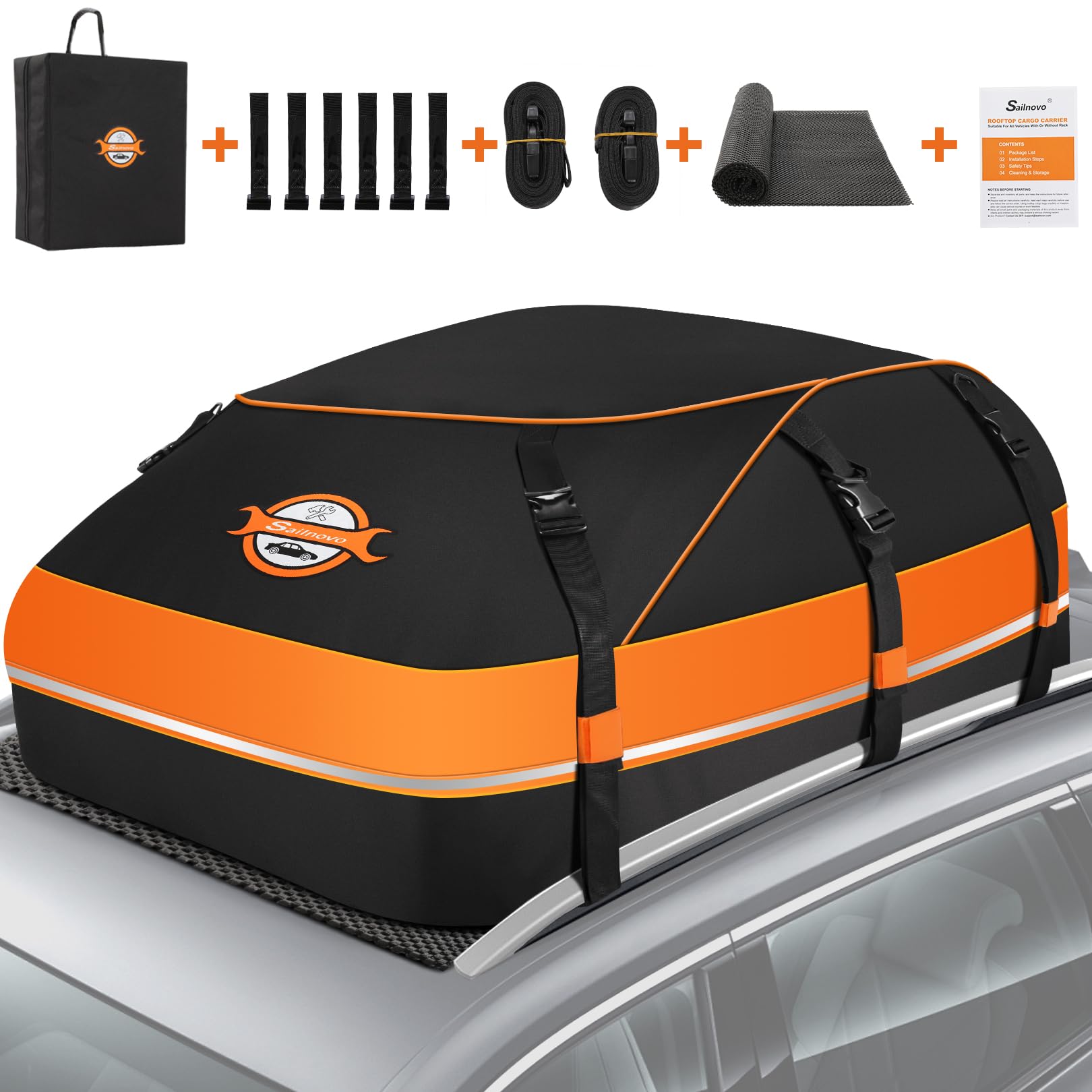 Sailnovo Rooftop Cargo Carrier Waterproof 20 Cubic Feet Car Roof Rack Cargo Carrier Roof Cargo Bag For All Cars With/Without Rac