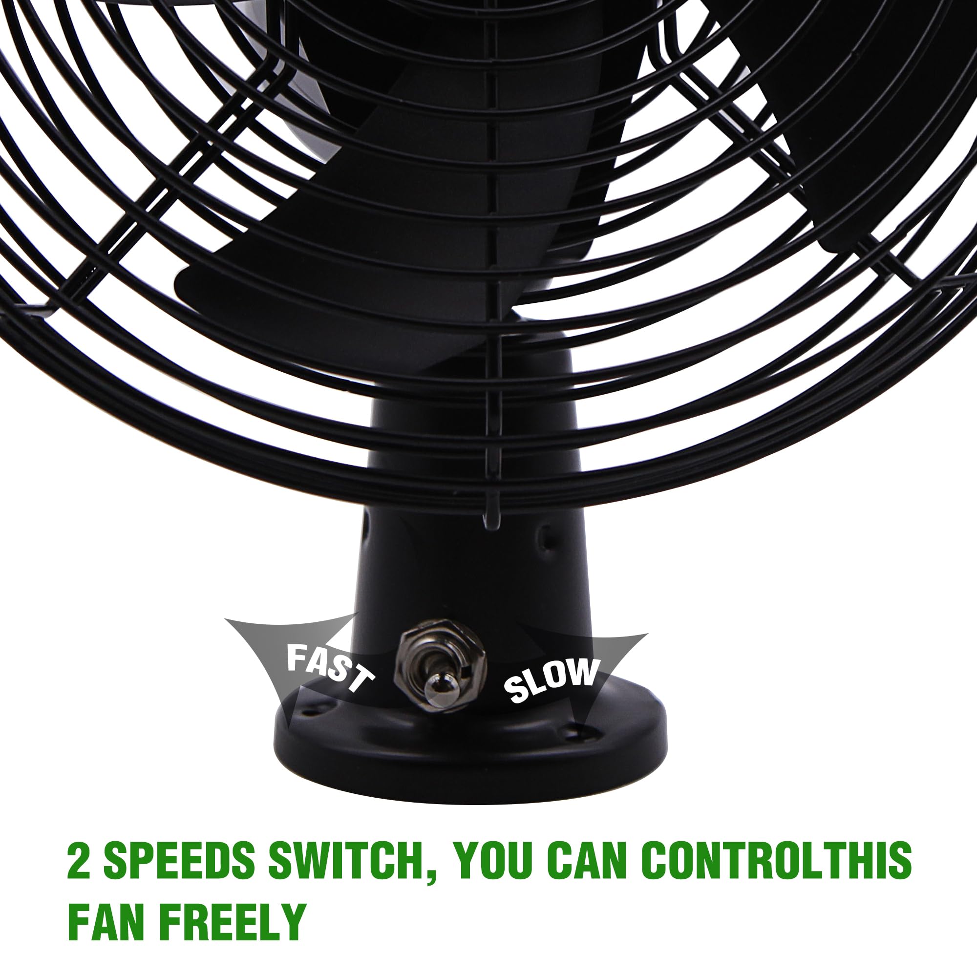 Homdec 12V RV Cooling Fan - 8.75-Inch Heavy Duty Black Metal Fan with 2-Speed Switch for Auto, Truck, RV, Car, Boat, and Buses