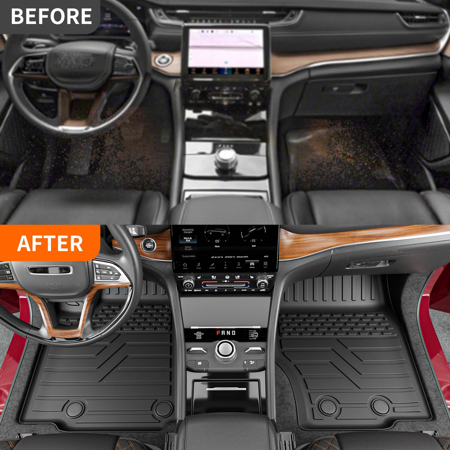 powoq 7 Seats Floor Mat Set for 2021-2025 Jeep Grand Cherokee L - TPE Cargo & Backrest Mats - Compatible with Grand Cherokee L