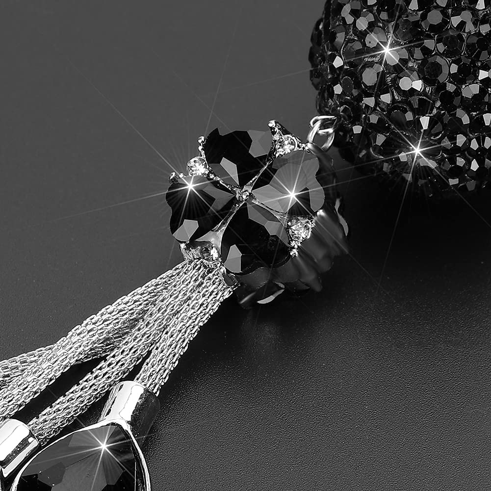 Otostar Bling Crystal Ball And Drops Car Hanging Accessories, Car Rear View Mirror Pendant Charms Interior Sun Catcher Ornament, Bling Car Accessories For Women Girls (Black)