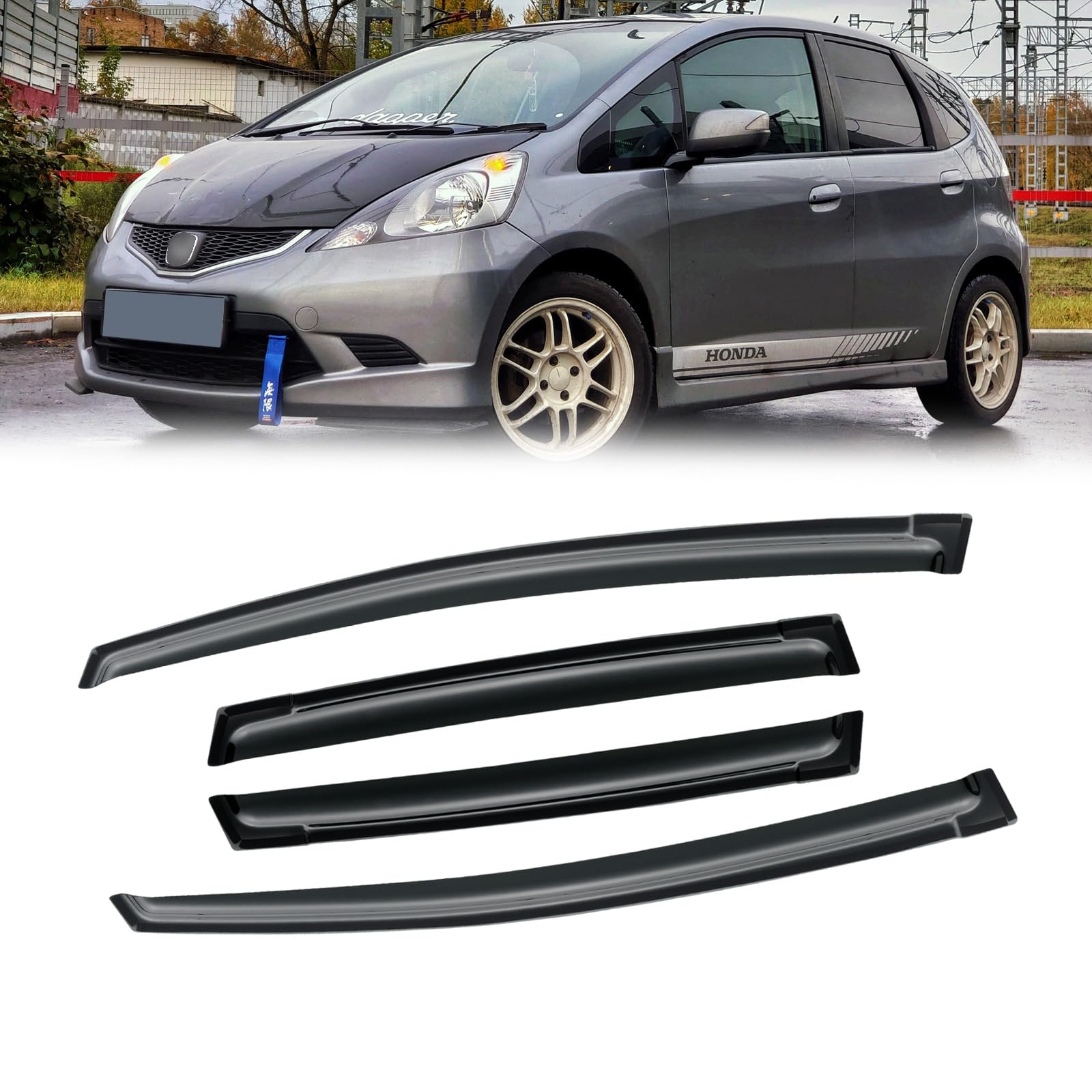 Cmvt Auto Window Visor For Honda Fit 2009-2014, Out-Channel Rain Guards Shields Vent Shade Deflector Wind Dark Smoke Ventshade V