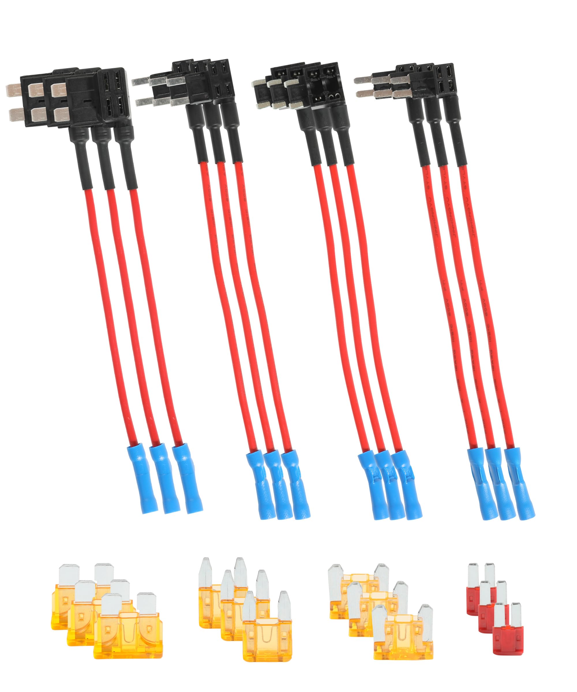 YAKEFLY 12 Pack Fuse Taps Set,4 Types 12V Car Add-a-Circuit Adapter and Fuse Kit,Mini Automotive Fuse Connector ATC ATS Blade Fu