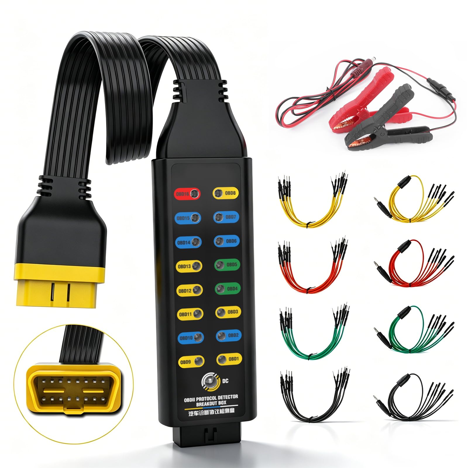 Obd2 Breakout Box, Automotive OBDII Protocol Detector 16-Pin CAN Diagnostic Tool for Communication/Power/Ground Detection with U