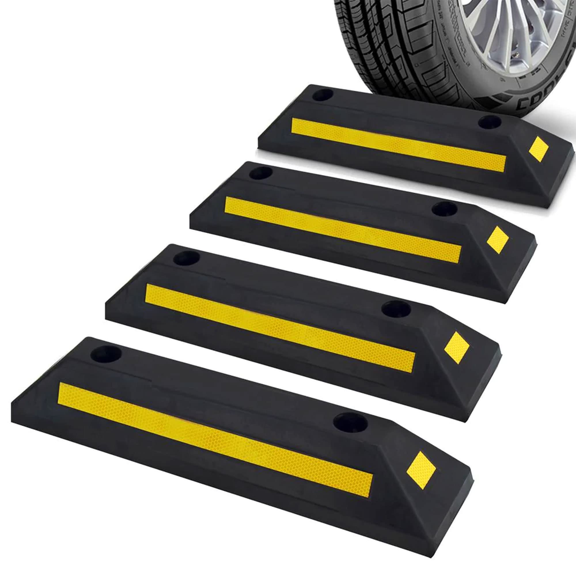 Pyle Curb Garage Vehicle Floor Safety Heavy Duty Rubber Parking Lot Driveway Stopper, For Car Vans Trucks Tire Wheel Guide Block