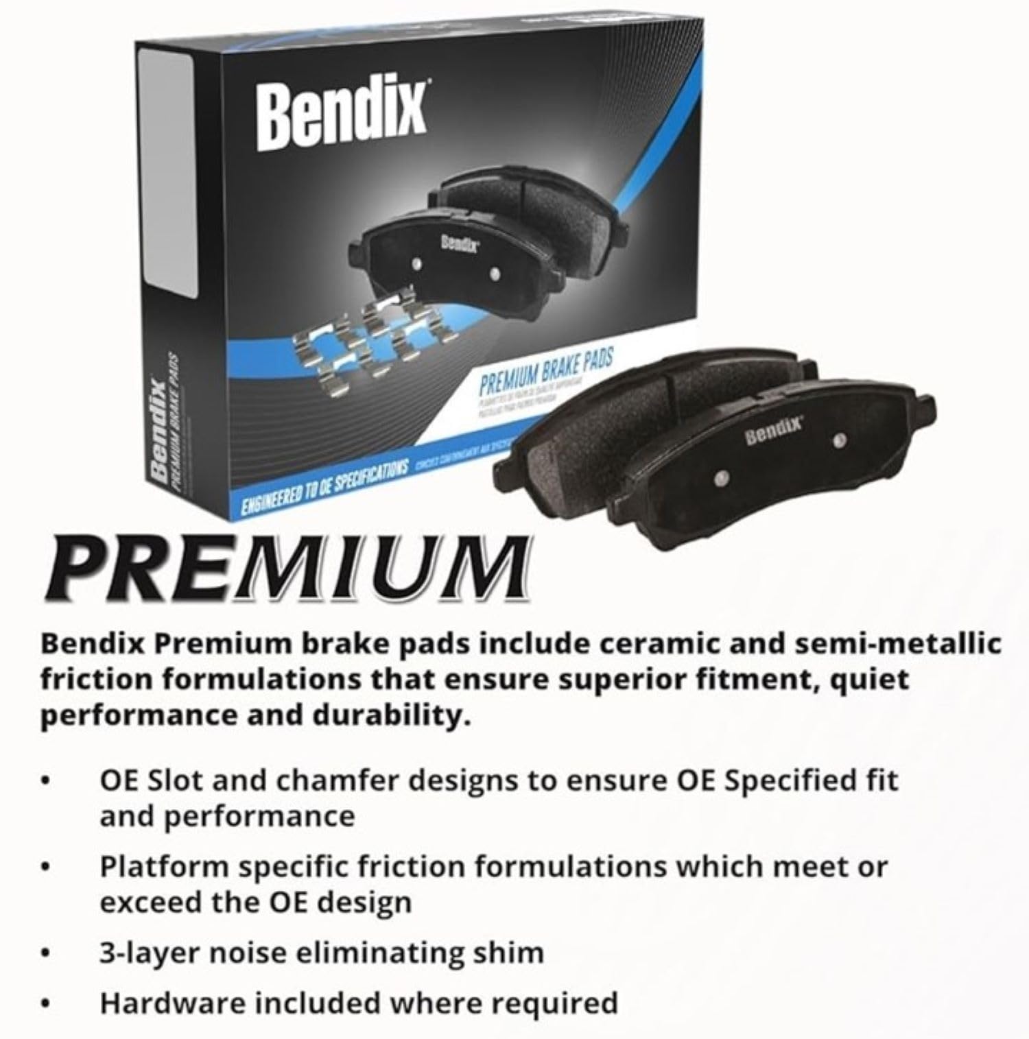 Bendix Premium Sbc1058A Ceramic Front Brake Pads For Chrysler 300 2019, Dodge Challenger 2020-2019, Charger 2021-2019