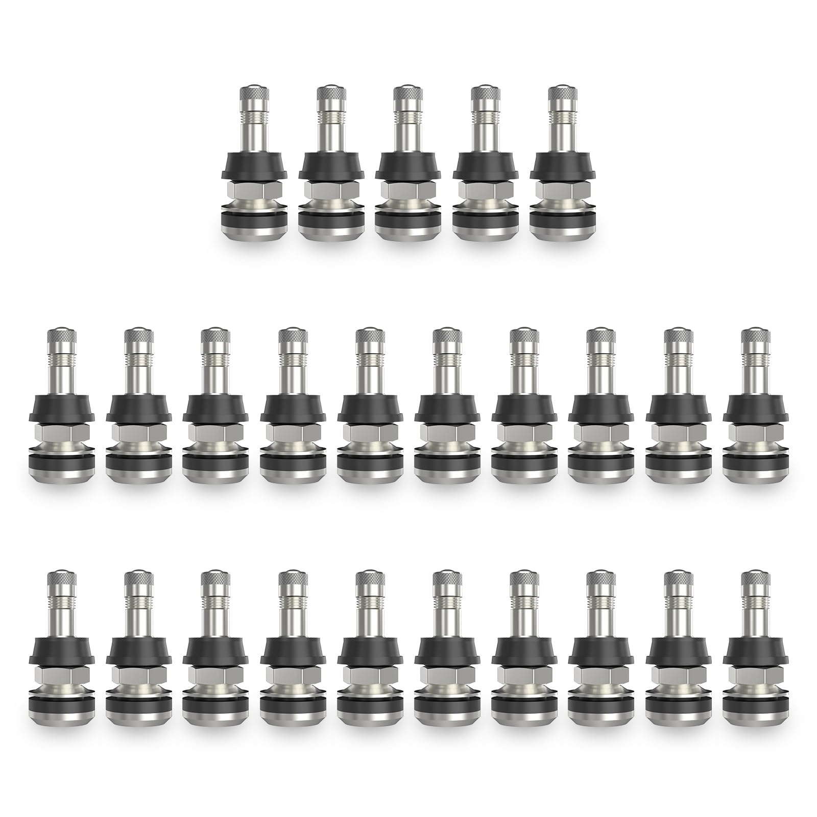 Sunsoul Tr416 25Pcs Metal Valve Stems Outer Mount Fits .453'' & .625'' Rim Holes, Silver, High-Pressure Clamp-In Tire Valves
