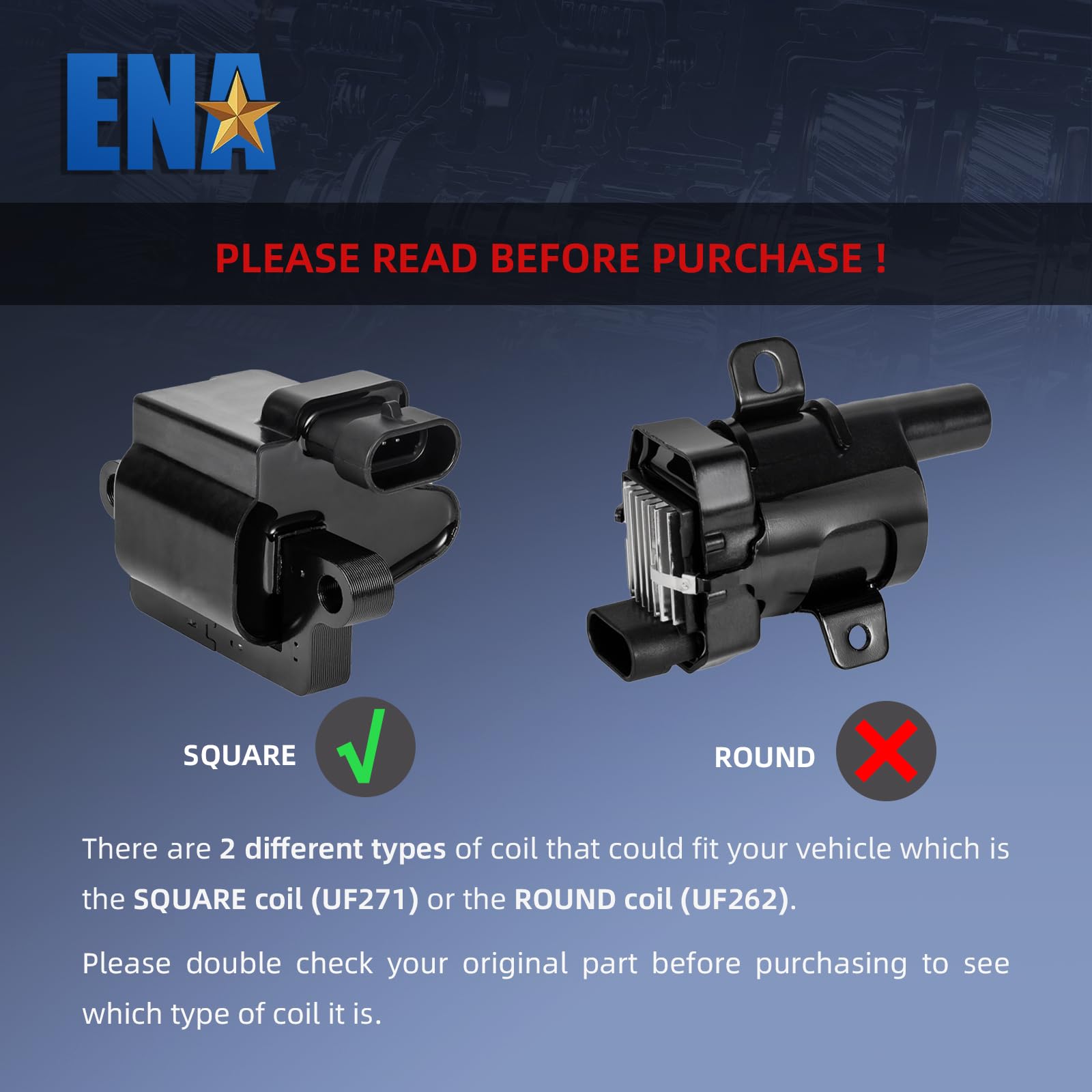 ENA Set of 8 Square Ignition Coil Pack Compatible with Cadillac GMC Chevrolet Hummer Savana 1500 2500 3500 Silverado Escalade Ex