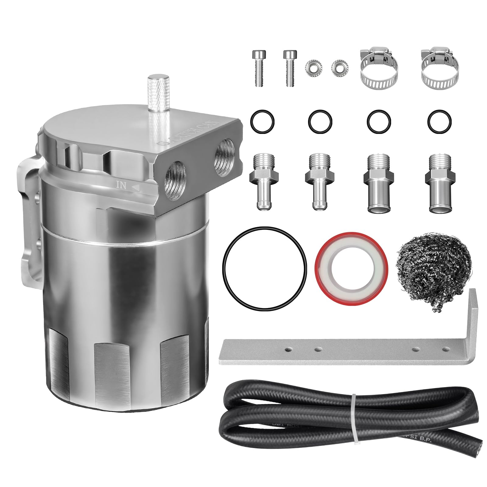 VehiMata Oil Catch Can Kit, 300ml Universal Baffled Catch Can Air Oil Separator Tank with 2.6FT NBR Fuel Hose for PCV System Alu