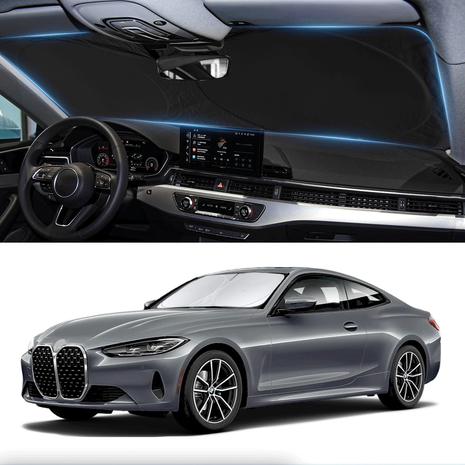 For Bmw 4 Series Windshield Sun Shade Sunshade Custom Fit For 2021-2024 2025 Bmw 4 Series 4-Series 2Dr Coupe Convertible Windshi