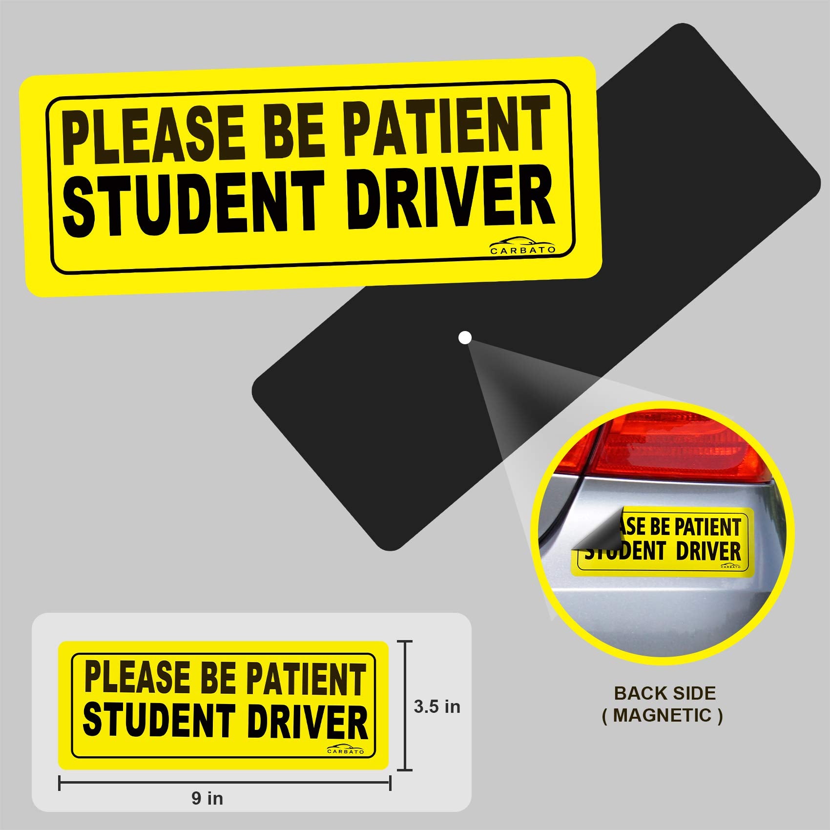 Carbato Student Driver Magnet Safety Sign - Car Vehicle Reflective Sticker Bumper For New Drivers - Set Of 3