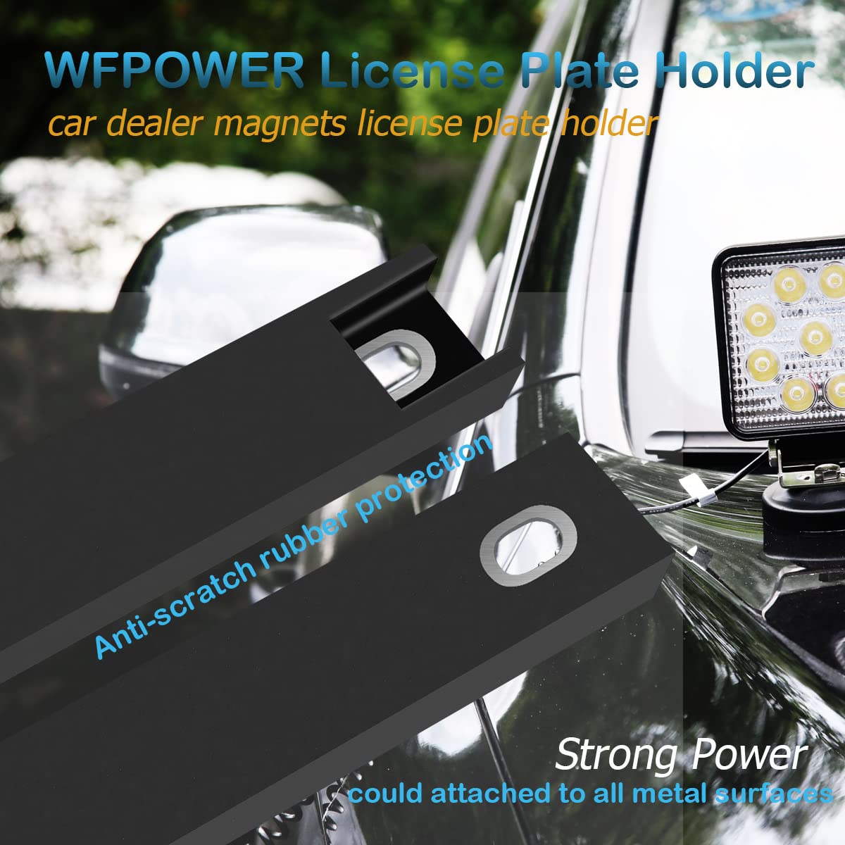 WFPOWER 2 Pack Magnetic License Plate Holder, Rubber Coated, 20.5cm x 3cm, Black, Model KF-1003182K, Scratch-Free for Cars and Trucks