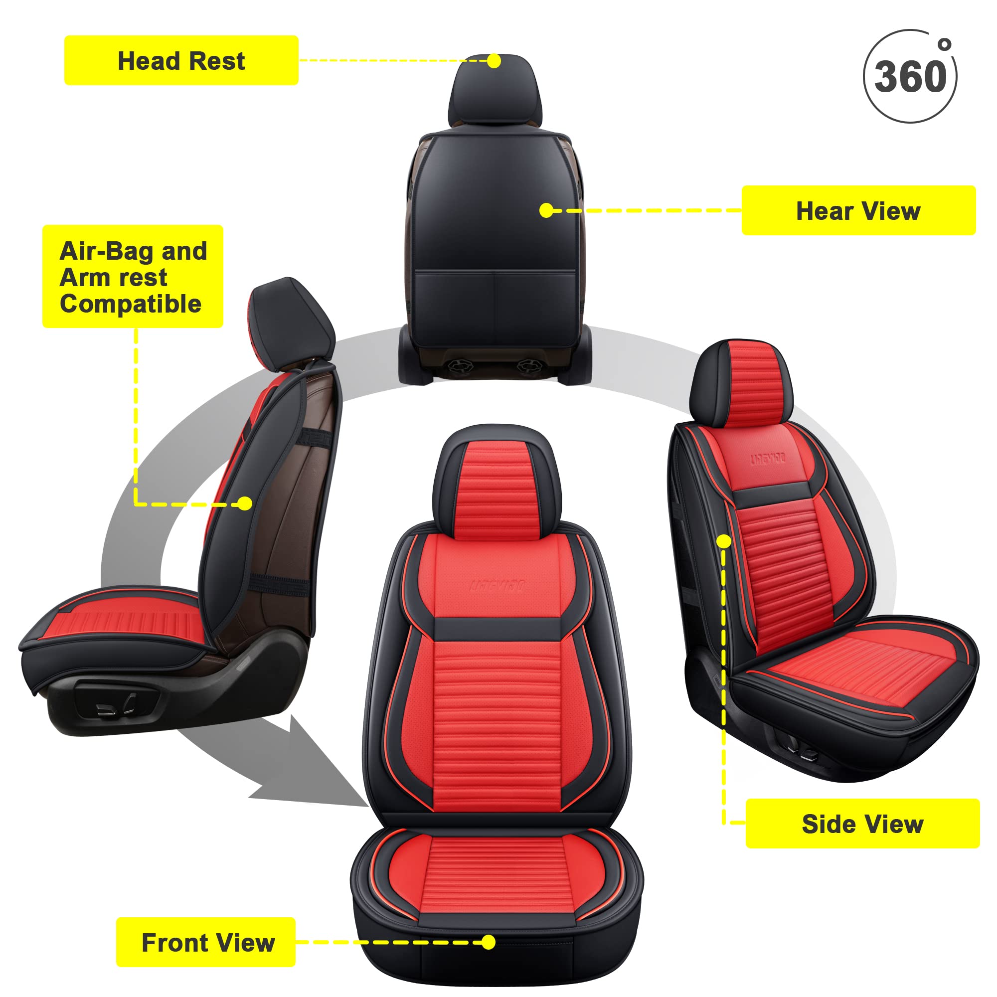 Lingvido Leather Car Seat Covers, Breathable Faux Leather, Universal Anti-Slip Full Seat Cover For Cars Suv Truck Sedan (Red+Bla
