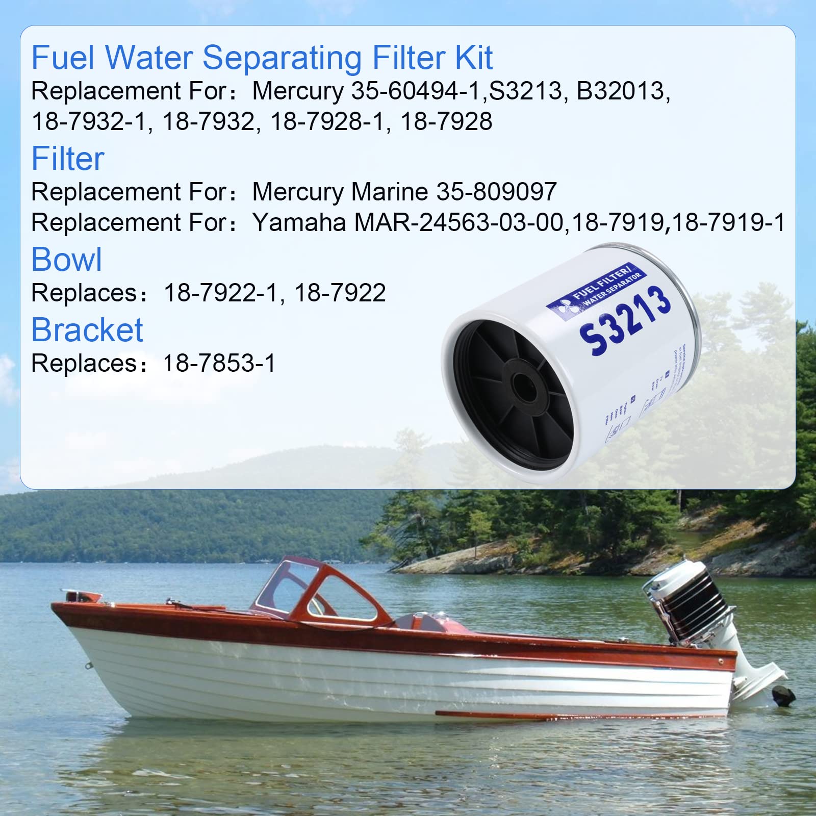 Fuel Water Separating Element Filter S3213 With O-Ring Replacement For Marine Outboard Motor Mercury S3214 35-60494-1,18-7932-1,