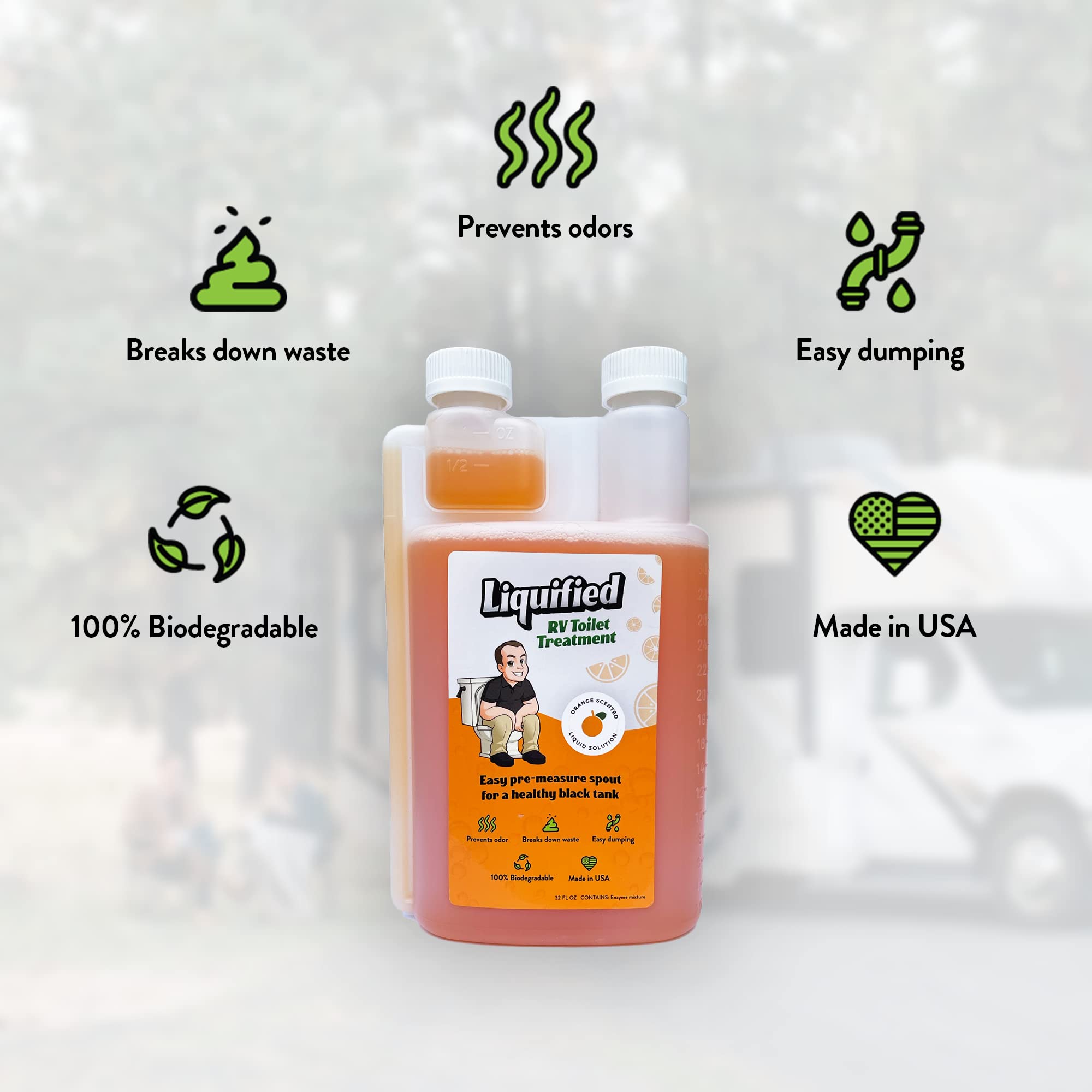 Liquified RV Toilet Treatment - Black Tank Digester - Orange Scent - 32oz - 32 Treatments - Model LRVTT16OZ