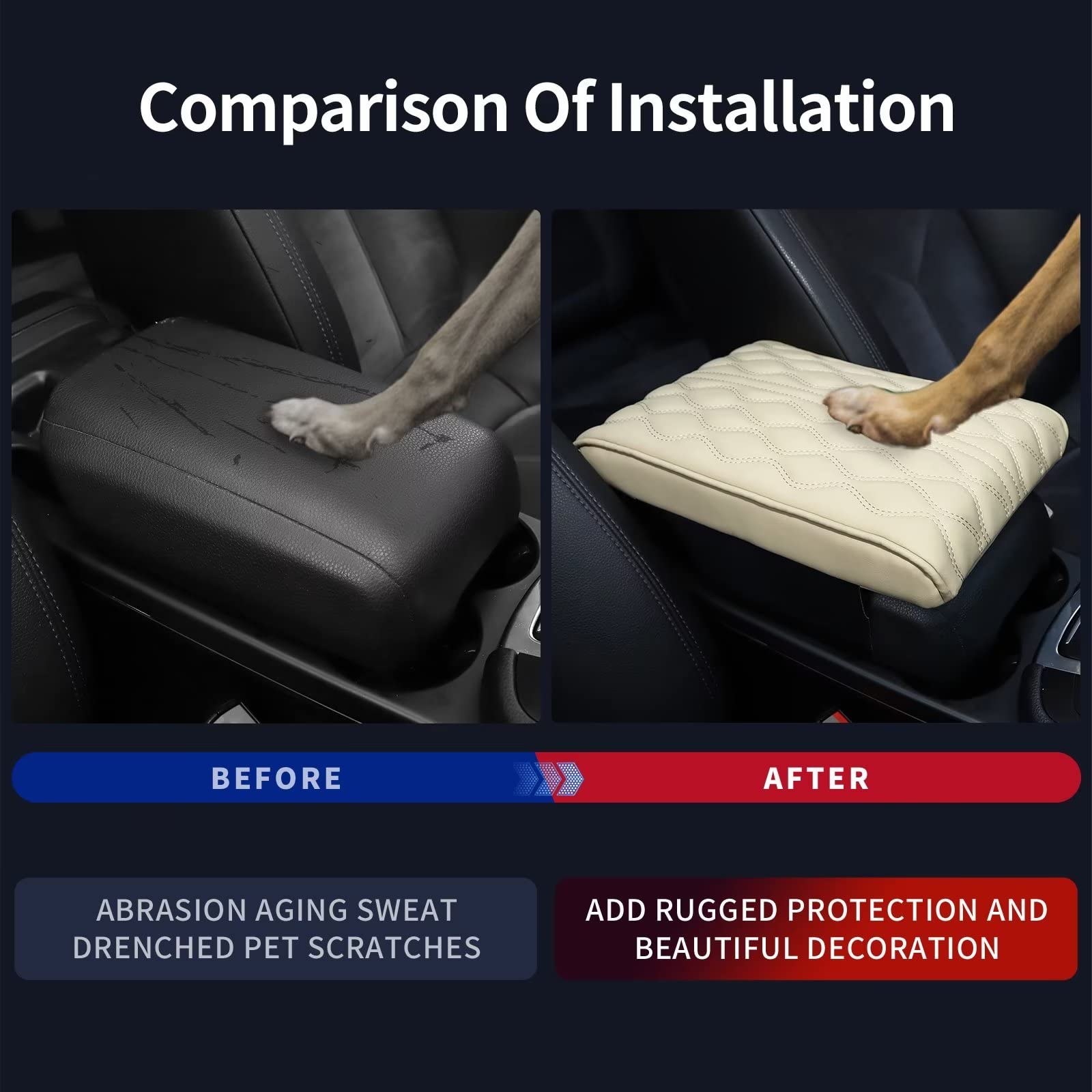 Qzhiren Car Center Console Cover-Armrest Box Mat,Memory Foam Leather Arm Rest Covering Car, Arm Rest Cushion For Suv/Truck/Vehicle(Beige)