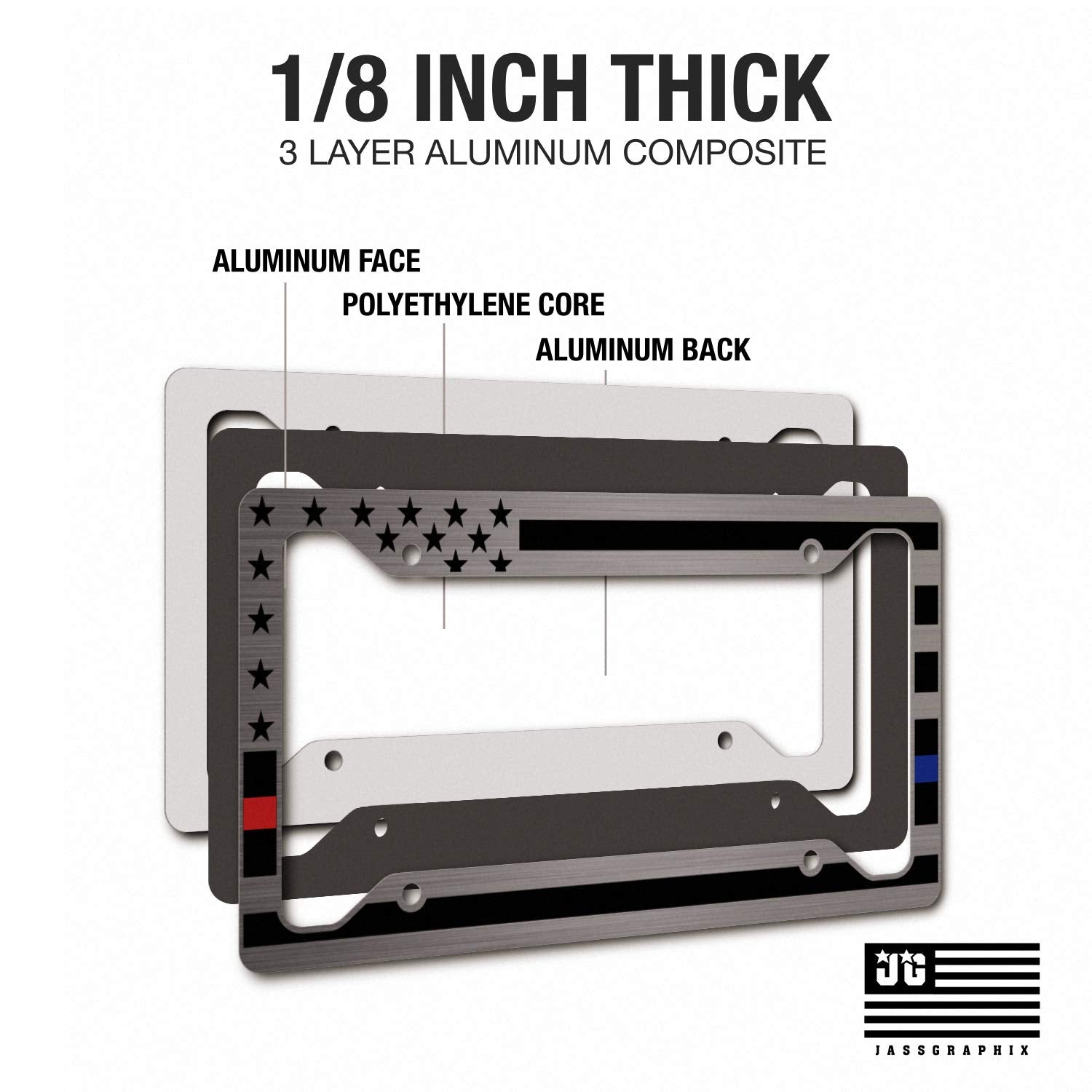 American Flag License Plate Frame - Thin Red Line Thin Blue Line- Car Tag Frame -Red Blue On Brushed Police Firefighter