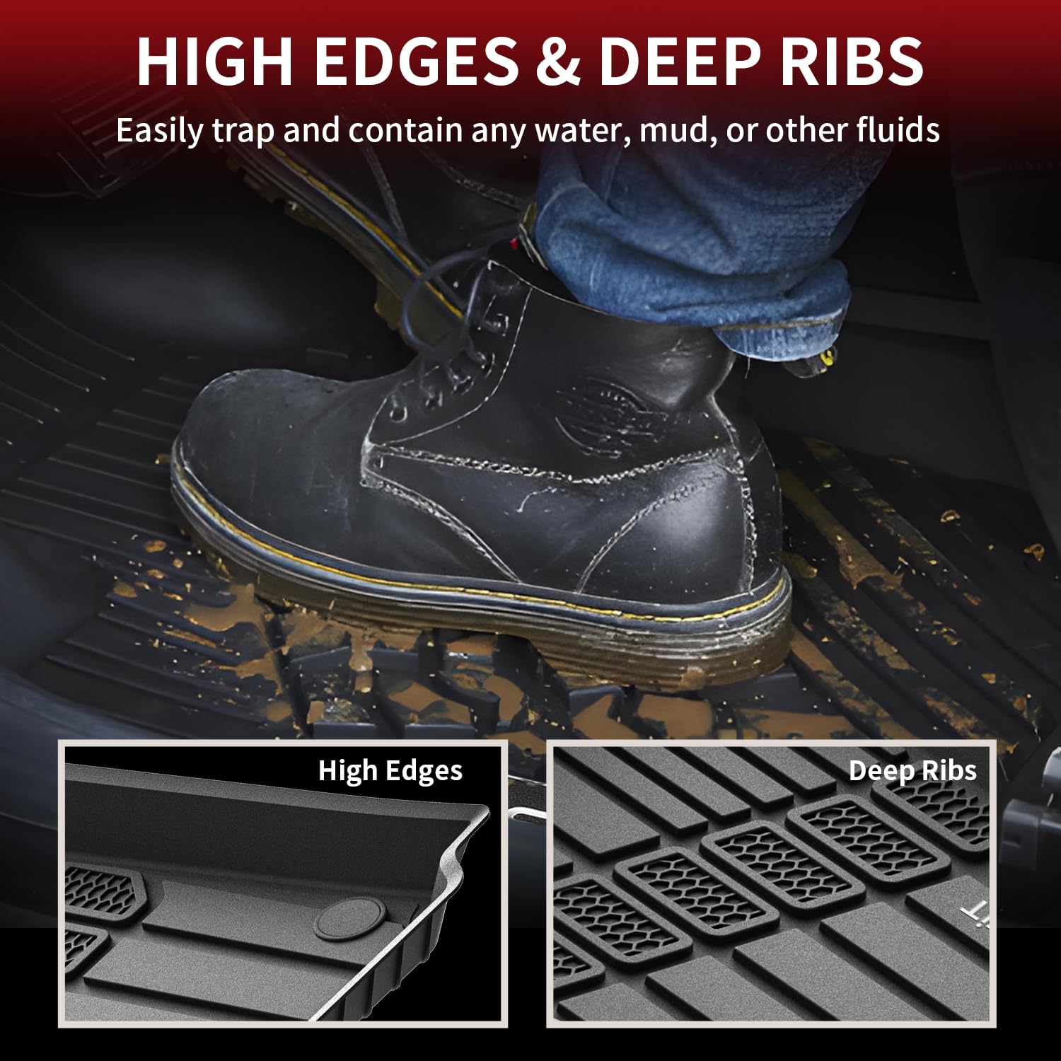Lasfit Floor Mats For Jeep Grand Cherokee L 2021-2025 (Only For 6-Passenger Without Center Console) All Weather Tpe Custom Fit C