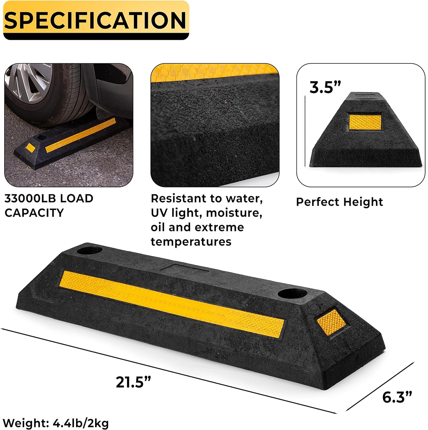 Zonetech Heavy Duty Rubber Parking Guide - 12 Pcs Premium Quality Durable Car Garage Wheel Stopper Professional Grade Parking With Reflective Yellow Tape Curb