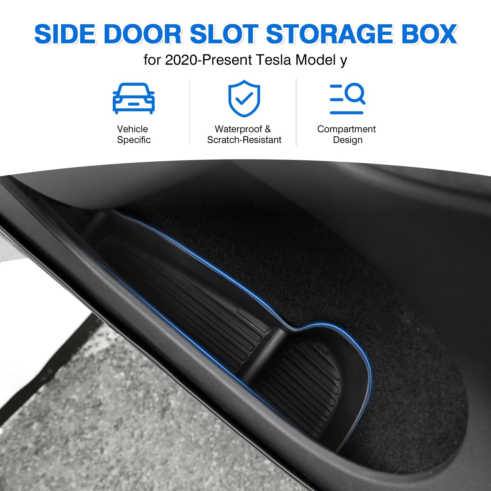 Canvcle Car Door Side Storage Box And Trash Can For 2020-2023 2024 Tesla Model Y Accessories Front Rear Door Insert Tray Organiz