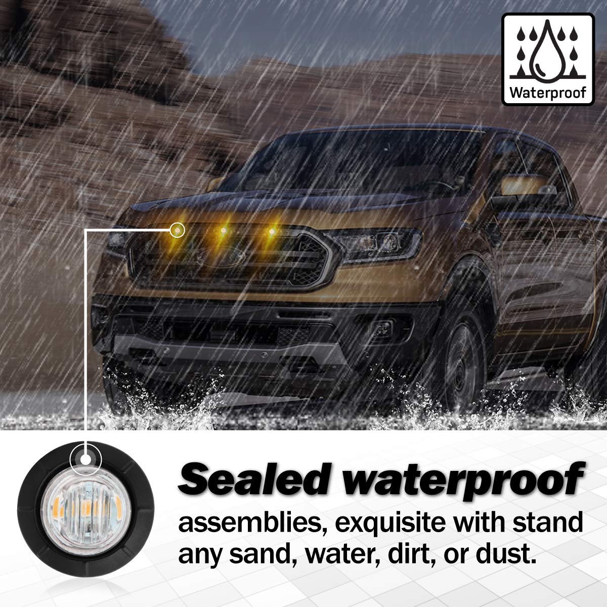 MADCATZ Meerkatt Mini Side Marker Lamp, 3/4" SMD Lights, Waterproof, Clear/Amber, Pack of 100, Polycarbonate, 12VDC