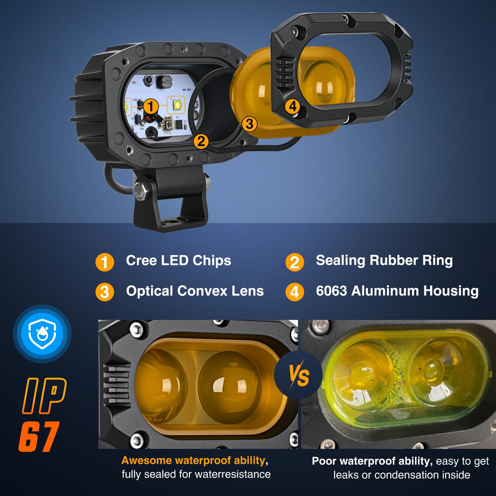 Nilight LED Pod Lights 48W Amber 4 Inch - IP67 Waterproof Offroad Driving Lights for Truck, SUV, ATV, UTV, Motorcycle, Golf Cart