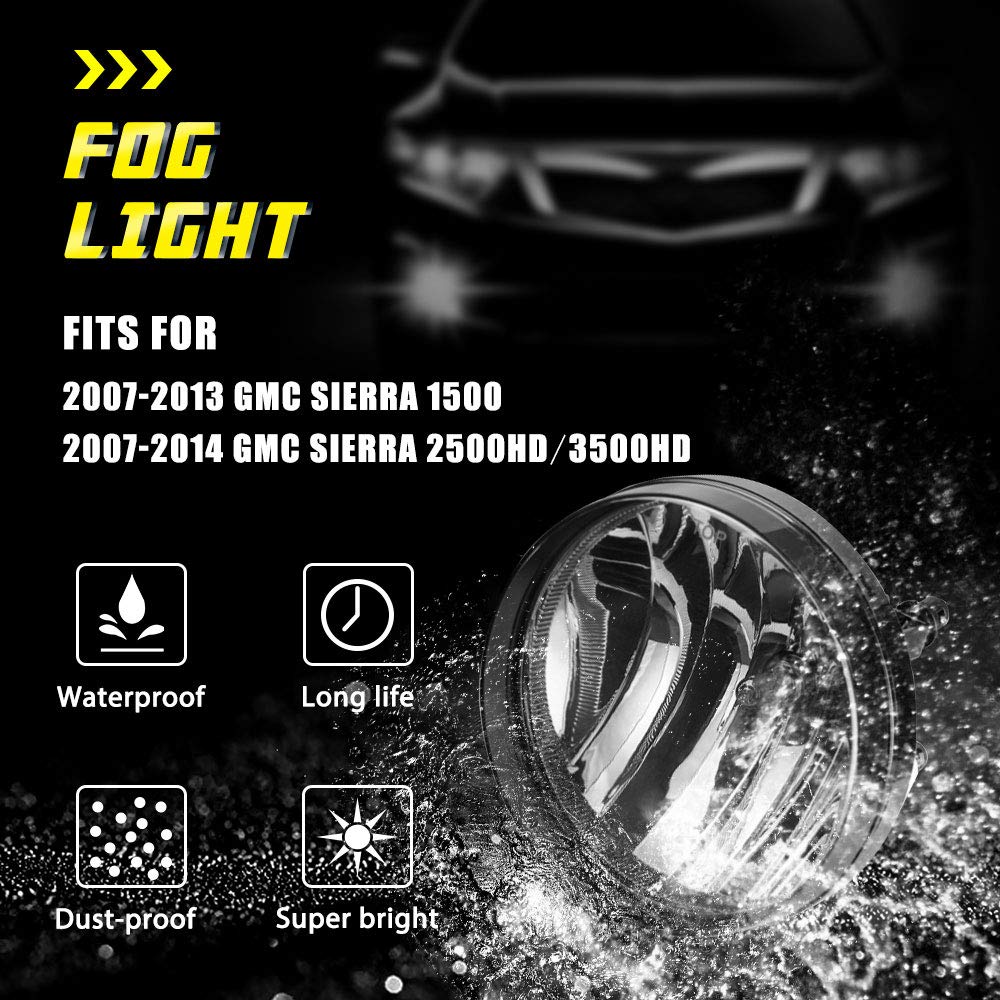 TOPSCOPE Fog Lights Replacemnt for 2007-2013 GMC Sierra 1500 2007-2014 GMC Sierra 2500 3500HD Fog Lamps with Smoke Lens H8 12V 3
