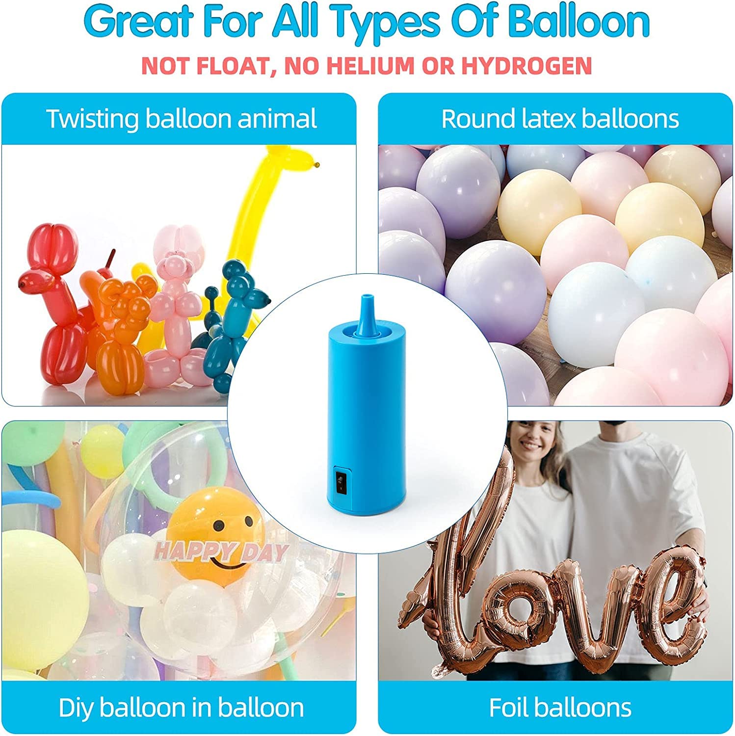 Birodeko Portable Electric Air Pump - Inflator & Blower for Balloons, Sky Blue, Model 0014-BLU-1