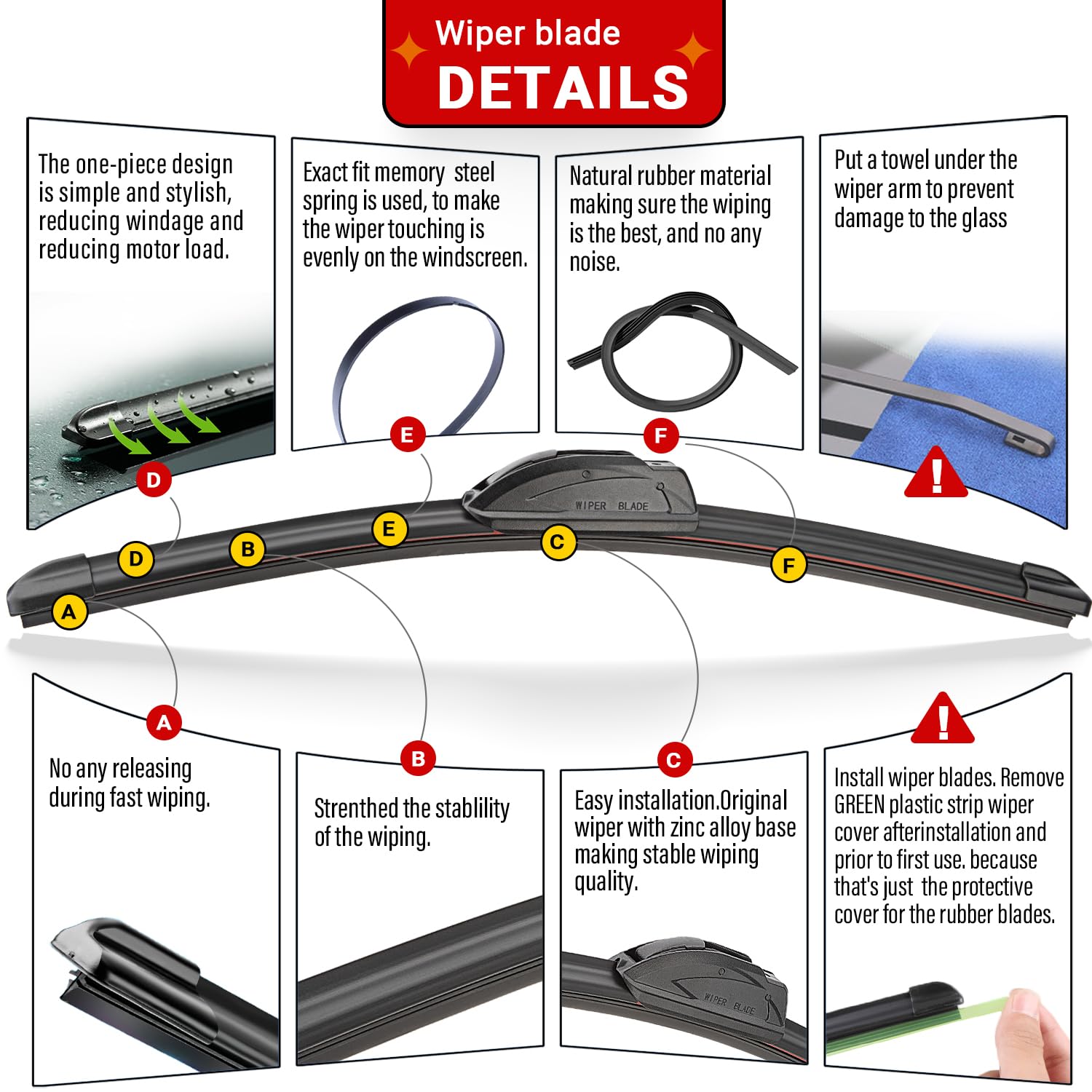 Raintok Windshield Wiper Blades Replacement For Toyota Highlander 2001-2007 / Toyota Rav4 2001-2005 Original Factory Quality Fro