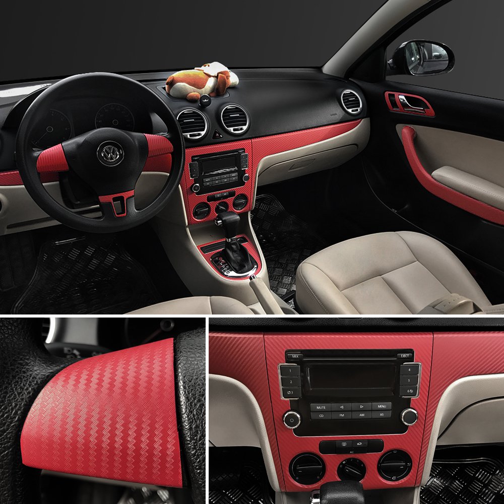 Lzlrun 3D Red Carbon Fiber Vinyl Wrap - Outdoor Rated For Automotive Use - 2Ft X 5Ft Knife + Hand Tool