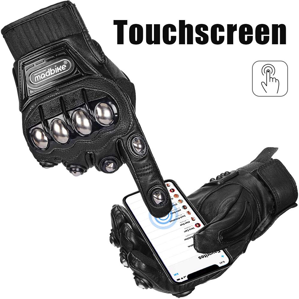 ILM Motorcycle Racing Gloves - Hard Knuckle, Touchscreen, Leather, Medium, Black, Model 10CL