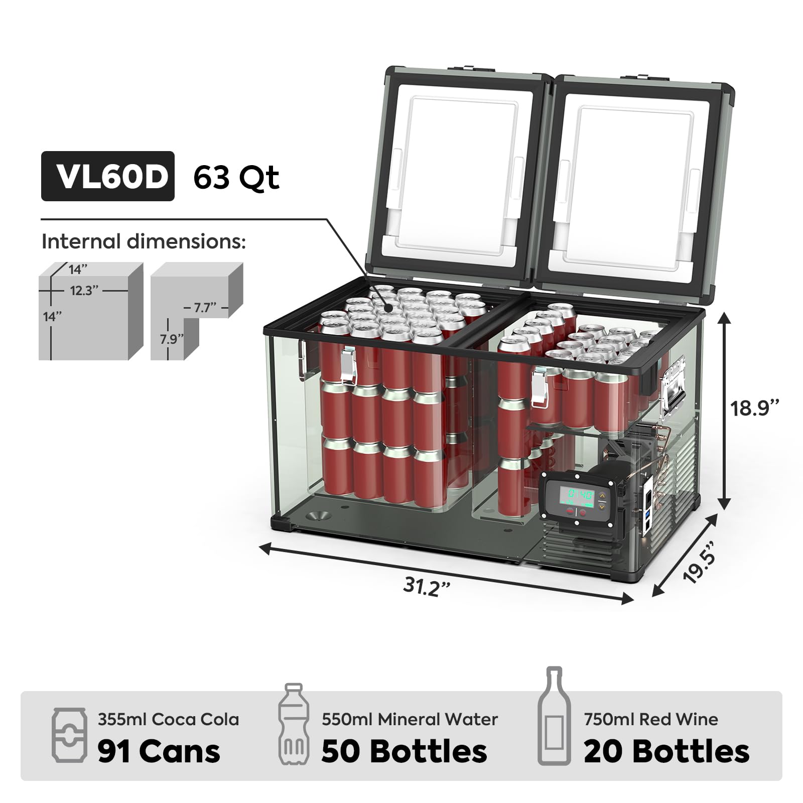 ICECO VL60 Dual Zone Portable Refrigerator, 60L, SECOP Compressor, Green, AC/DC, Insulated Cover