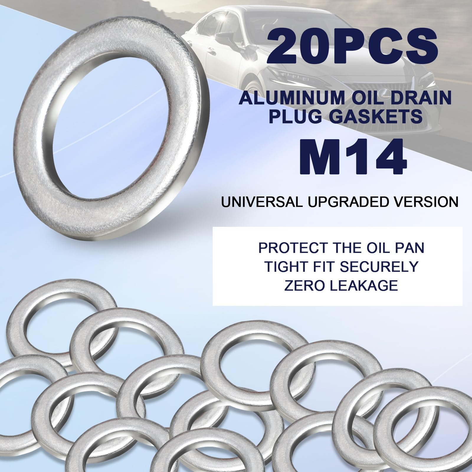 DCWecher 20-Pack 14mm Oil Drain Plug Gasket Crush Washers - Premium Silver Seal for Mazda RX-7, CX-5, MX-5, and More (OEM #995