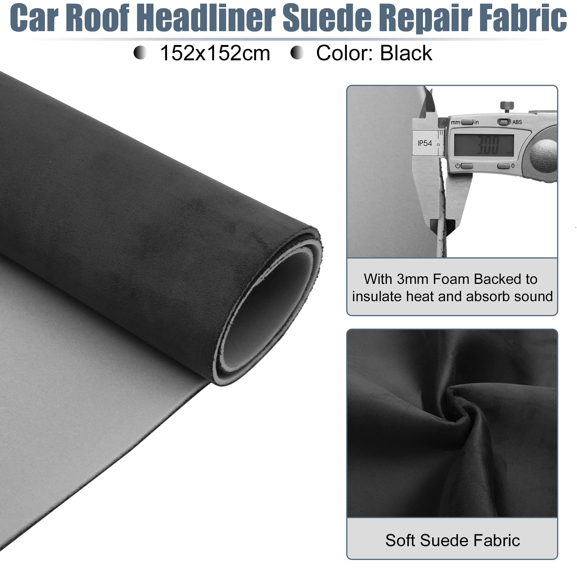 X AUTOHAUX Suede Headliner Fabric 60 Length x 60 Width Foam Backed for Car Truck RV SUV Interior Trim Protect Aging Broken F