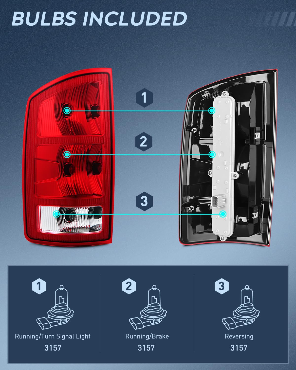 Nilight Taillight Assembly Compatible With 2002 2003 2004 2005 2006 Dodge Ram 1500 2003 2004 2005 2006 Dodge Ram 2500 3500 Rear