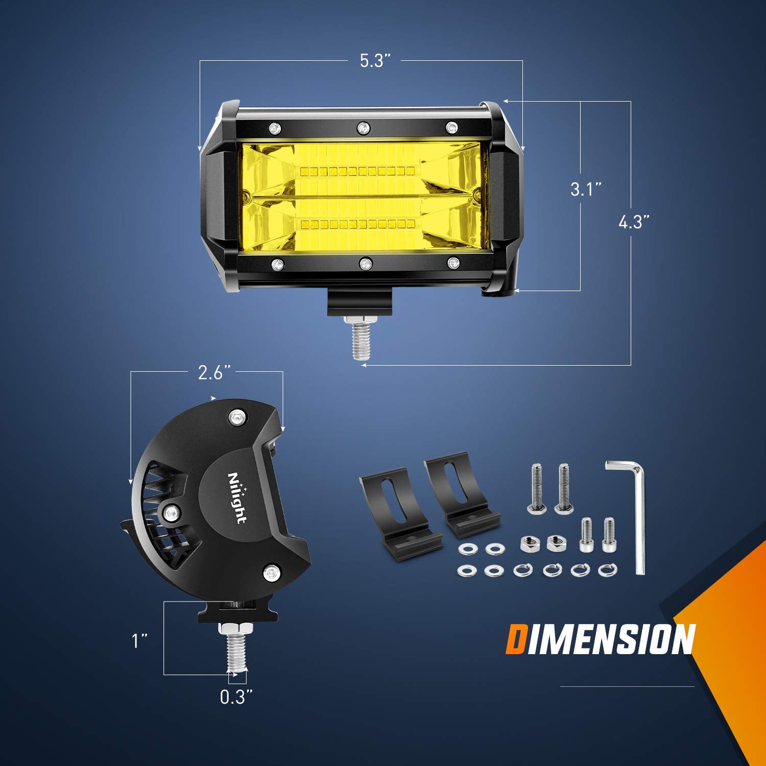 Nilight 18030C-A Amber 2Pcs 5Inch 72W Double Row Flood Bar 10800Lumens Driving Fog Led Off Road Lights For Trucks Jeep Atv Utv S