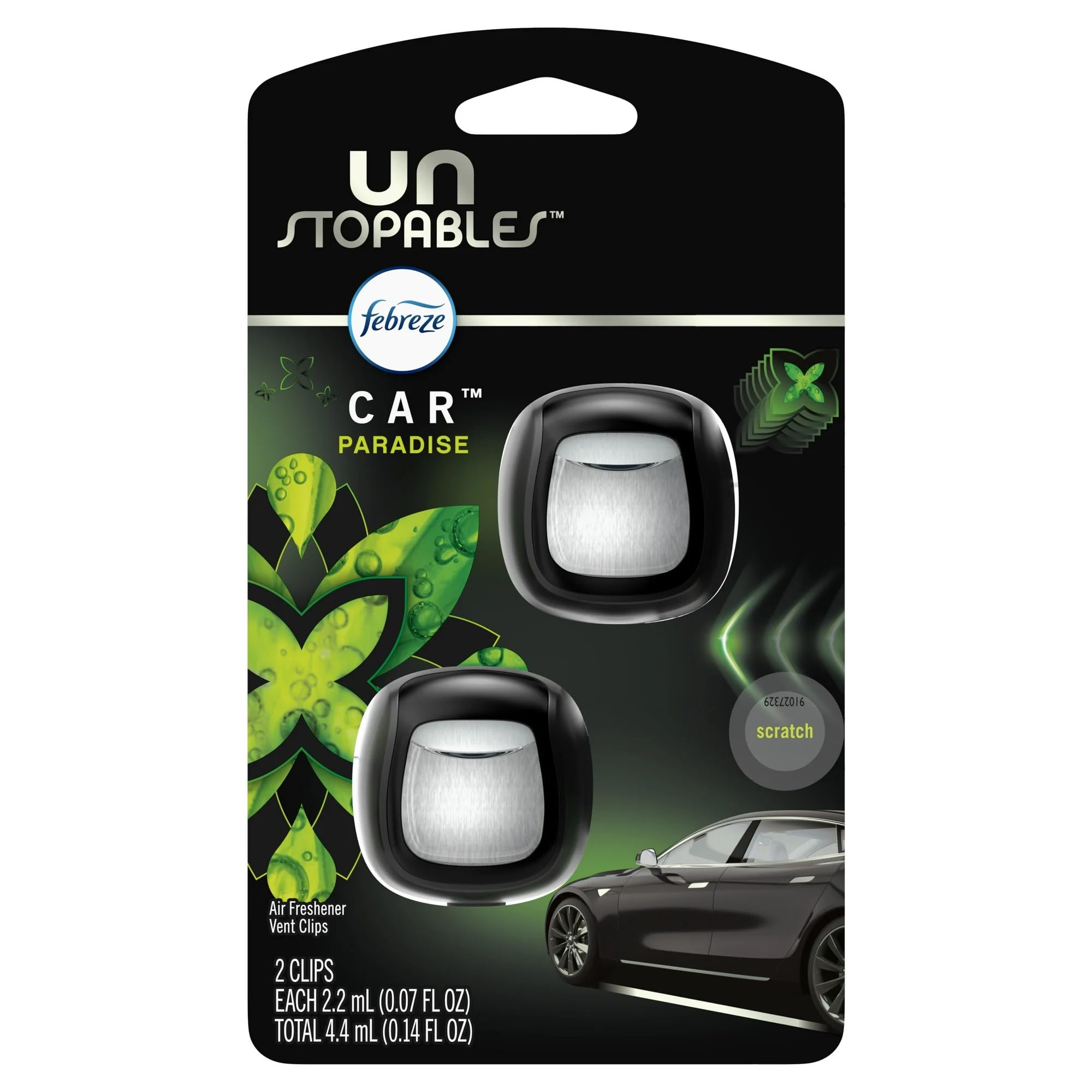 Febreze Vent Clip Car Air Freshener, Odor Eliminator, Unstopables Paradise Scent, 2 CLIPS