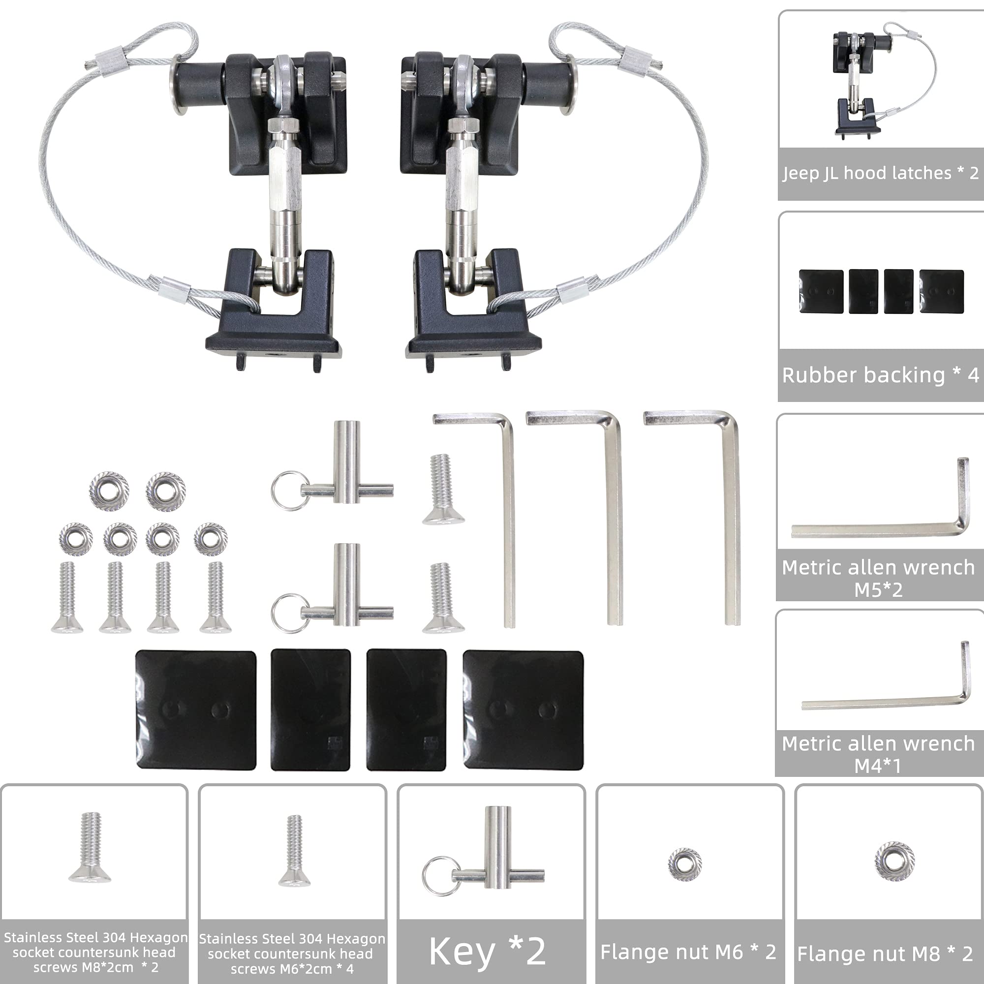 sukemichi JL Hood Latches for Jeep Wrangler & Gladiator JT, Locking Aluminum, 2018-2025, Eliminates Hood Flutter, 1 Pair