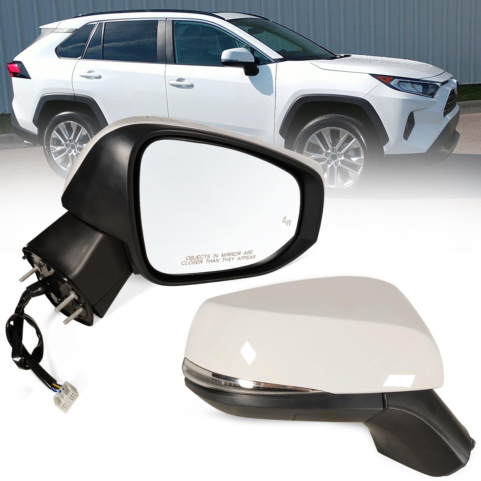 Lqito Right Passenger Side Mirror Fits 2019-2025 Toyota Rav4 with Power Heated Turn Signal and Blind Spot Match Super White Repl