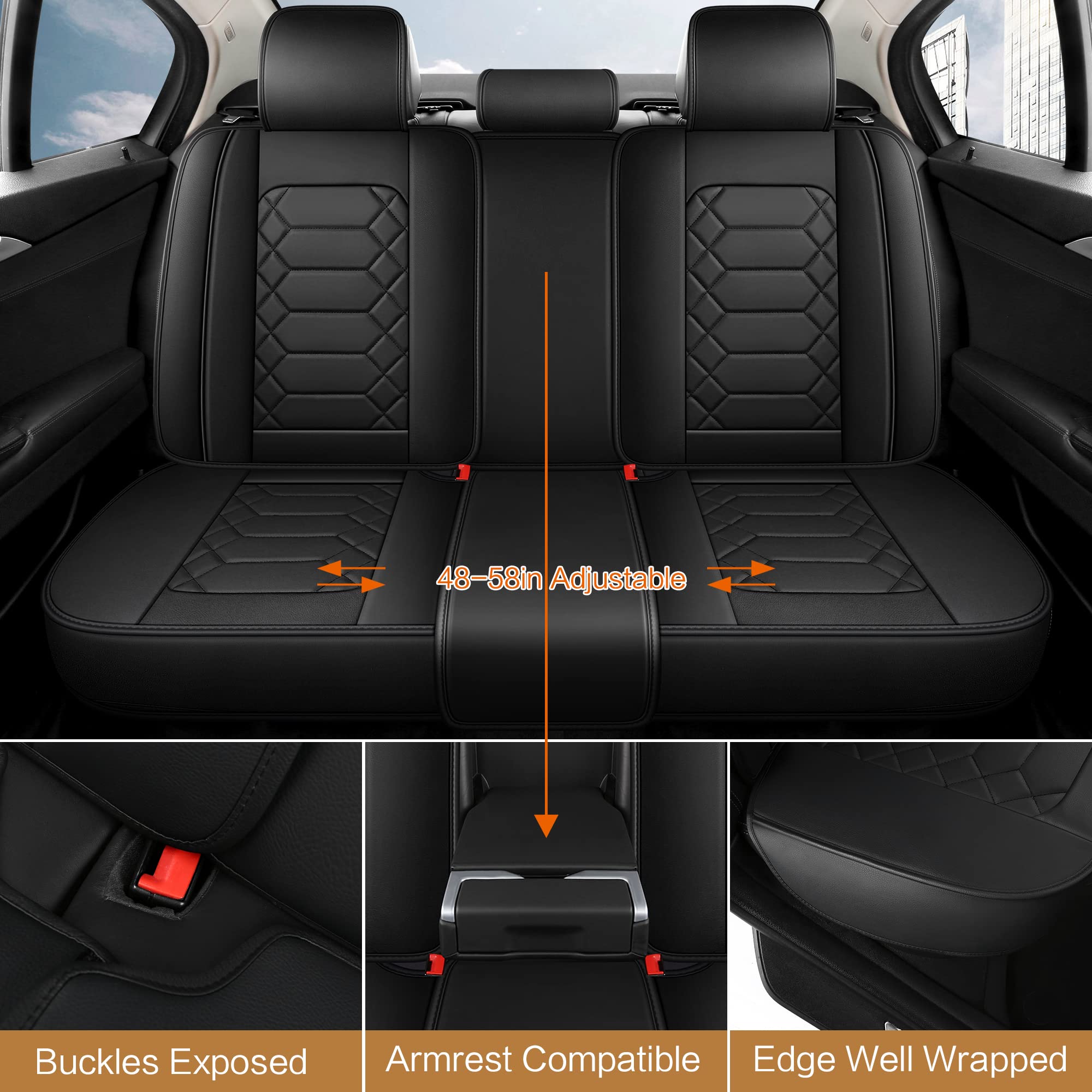 Haiyaotimes Leather Car Seat Covers Full Set, Waterproof Faux Leather Seat Covers For Cars, Non-Slip Car Interior Covers Univers