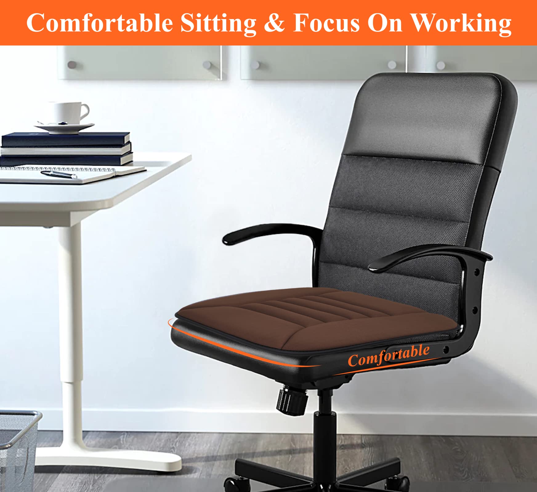 kingphenix Car Seat Cushion - 1.2" Memory Foam, Brown, 21.26x18.5x1.18 inches, Ideal for Car & Office Chairs