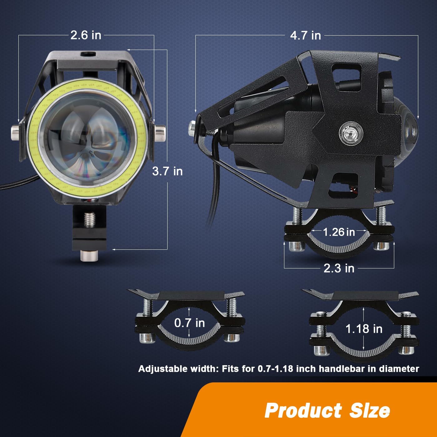 Motorcycle Led Fog Lights U7 Spotlight Daytime Running Lights With White Angel Eyes Halo Ring And Switch 2-Sets