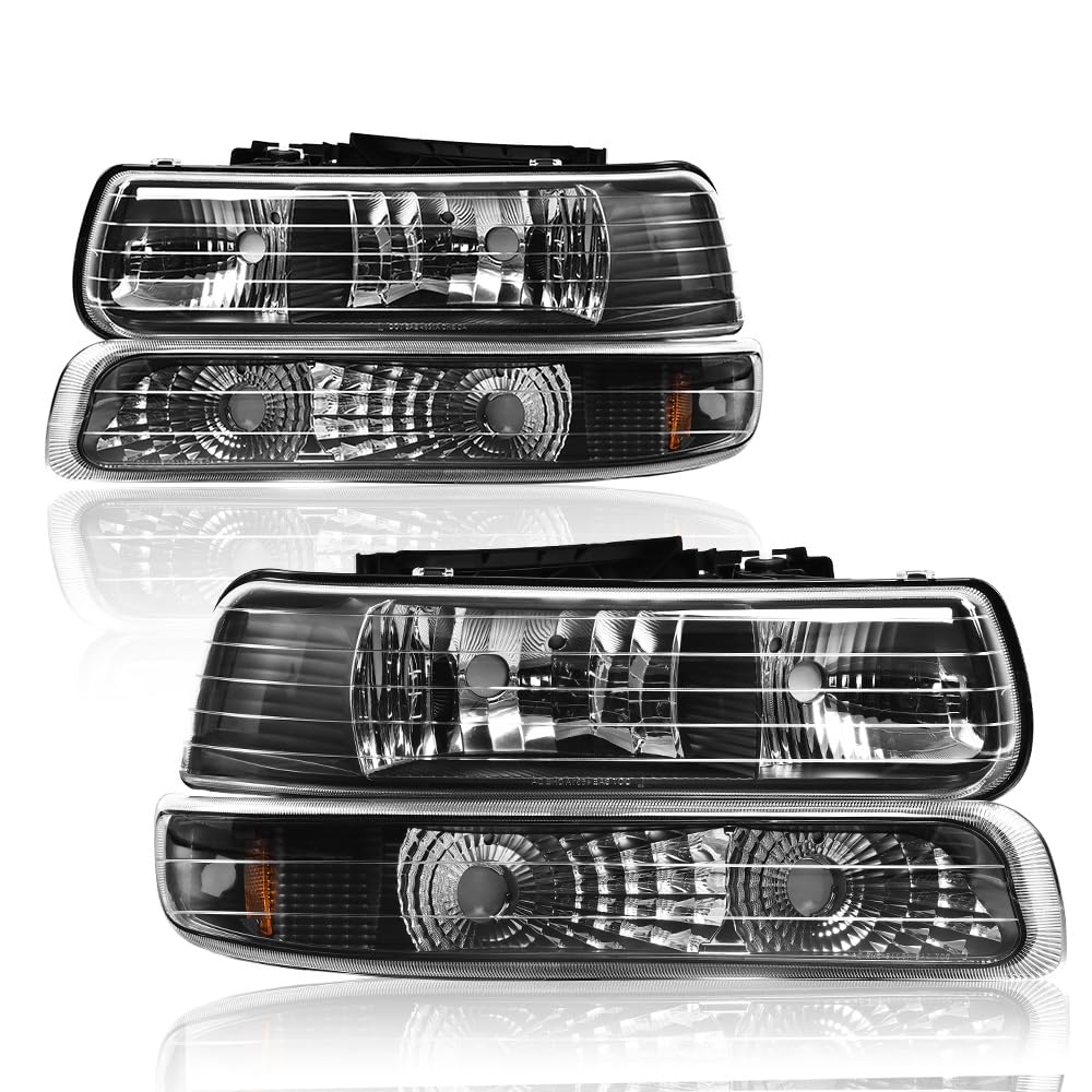 GRAND ORANGE Front Headlight Bumper Lights Lamps 4pcs Compatible with Chevy Silverado 99-02/ Compatible with Chevy Suburban 2000