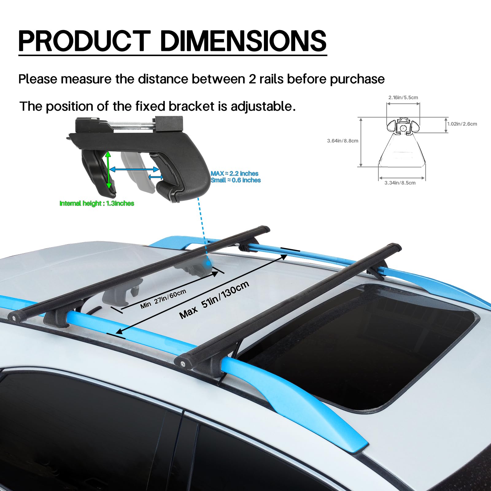 SYDSZ Car Roof Rack Cross Bars 53 inches, Universal Roof Rack Cross Bars, Thin Adjustable Aluminum Roof Rails with 220lbs Load C