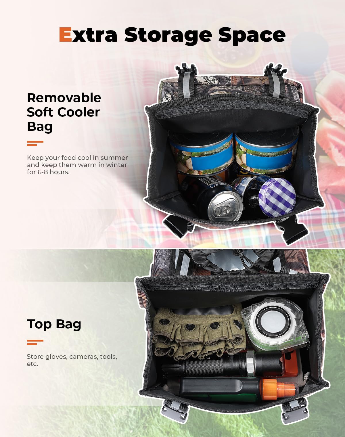 KEMIMOTO ATV Fender Bag - Large Camo Water-Resistant Storage with Drink Holder, Model B0113-06601-CM, Detachable Gear Bag