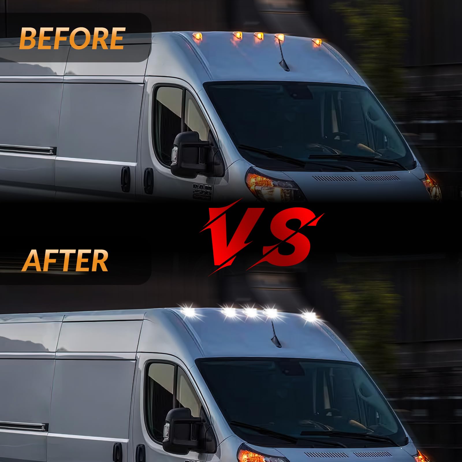 DERMOKA Cab Roof Top Marker Lights, White LED Clearance Lamps for 2014-2023 Dodge Ram ProMaster, 5PCS, Clear Lens, Durable ABS Material