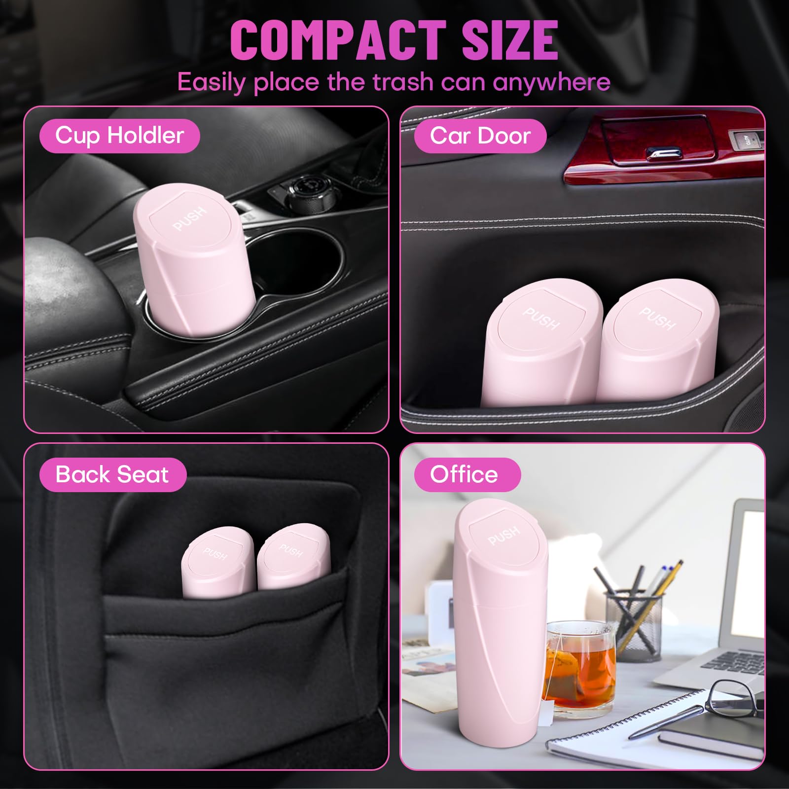 Car Trash Can Bin With Lid - 2 Packs Car Garbage Can Cup Holder - Pink Mini Leakproof Vehicle Trash Garbage Can Bin With 40Pcs T